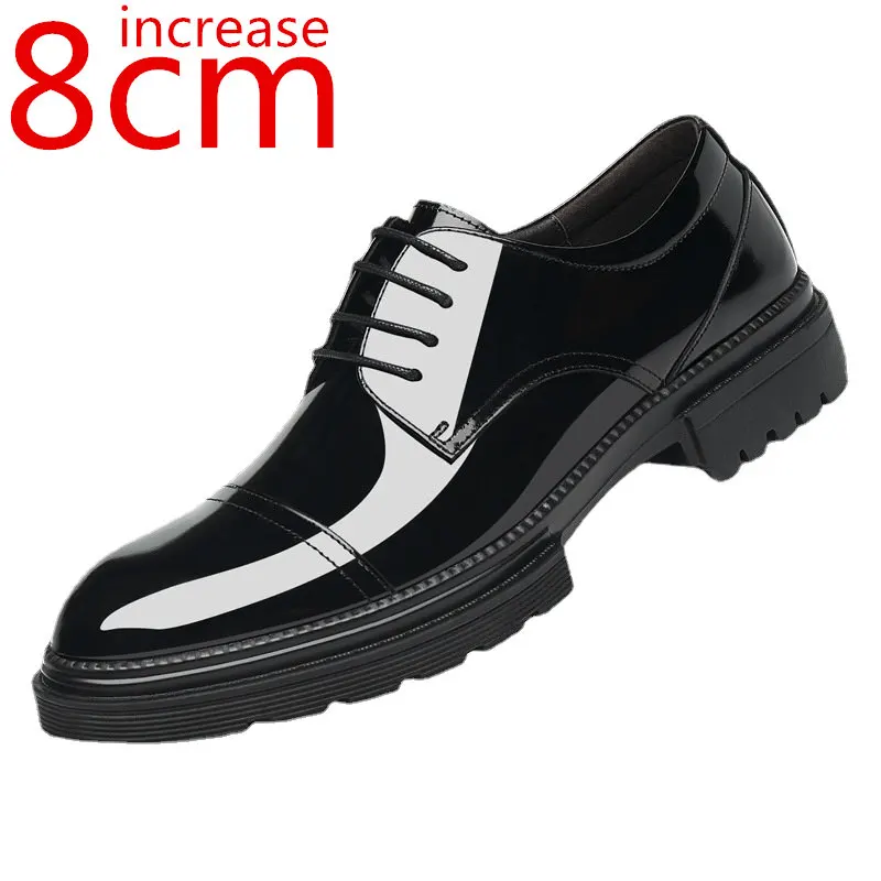 

Men Formal Leather Shoes Increased 8cm New Genuine Leather Inner Height Increased Leather Shoes Men's Breathable Invisible Shoes