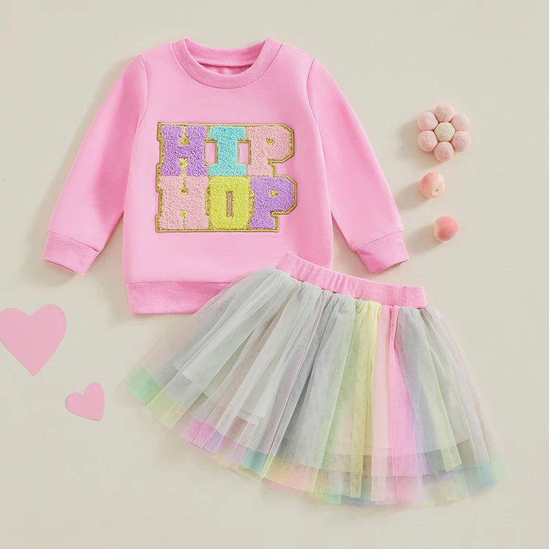 

1-6Y Fashion Toddler Kids Girls 2Pcs Outfits Long Sleeve Letter Embroidery Sweatshirt Tulle Skirt Set Kid Children's Sets