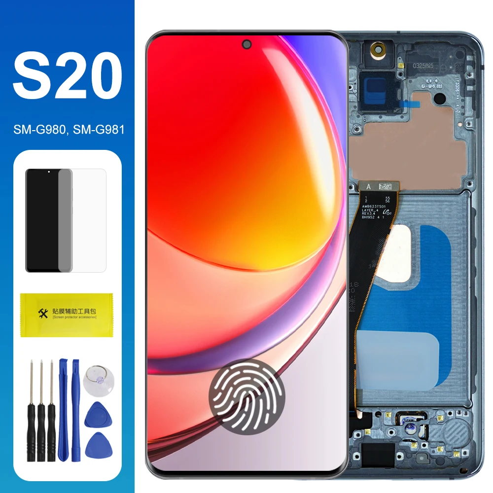 Super AMOLED S20 Display Screen Replacement For Samsung Galaxy S20 SM G980 SM G981 LCD Display Touch Screen Digitizer With Frame