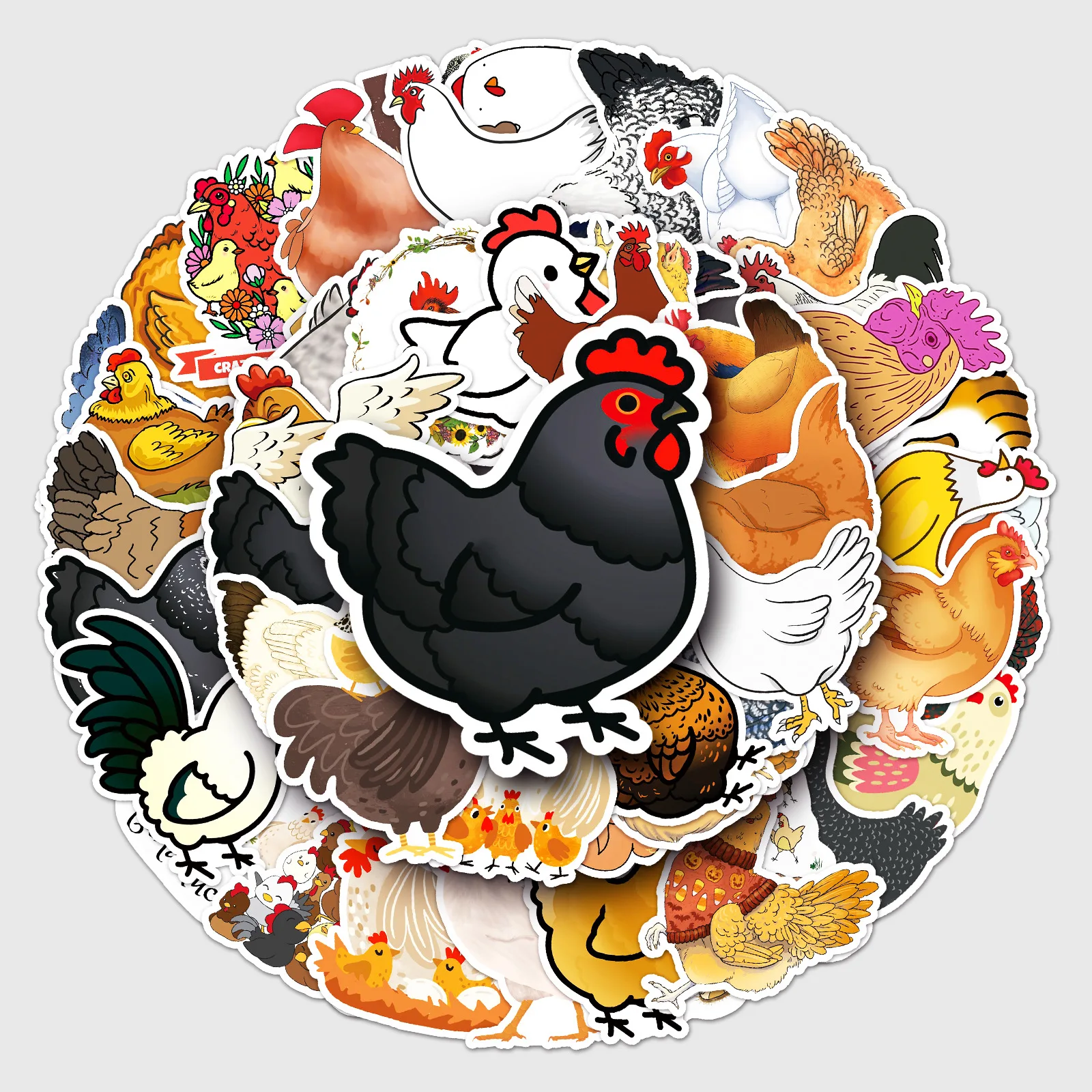 50Pcs Cute Chicken Stickers Chook Cartoon Animal Decal DIY Phone Laptop Luggage Car Cup Scrapbook Stationery Sticker Kids Toy B2