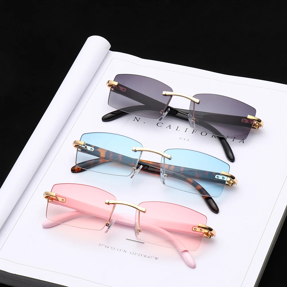 

Trendy Punk Rimless Gradient Sunglasses Women Men Fashion Rectangle Shades UV400 Driving Sun Glasses Frameless Eyewear