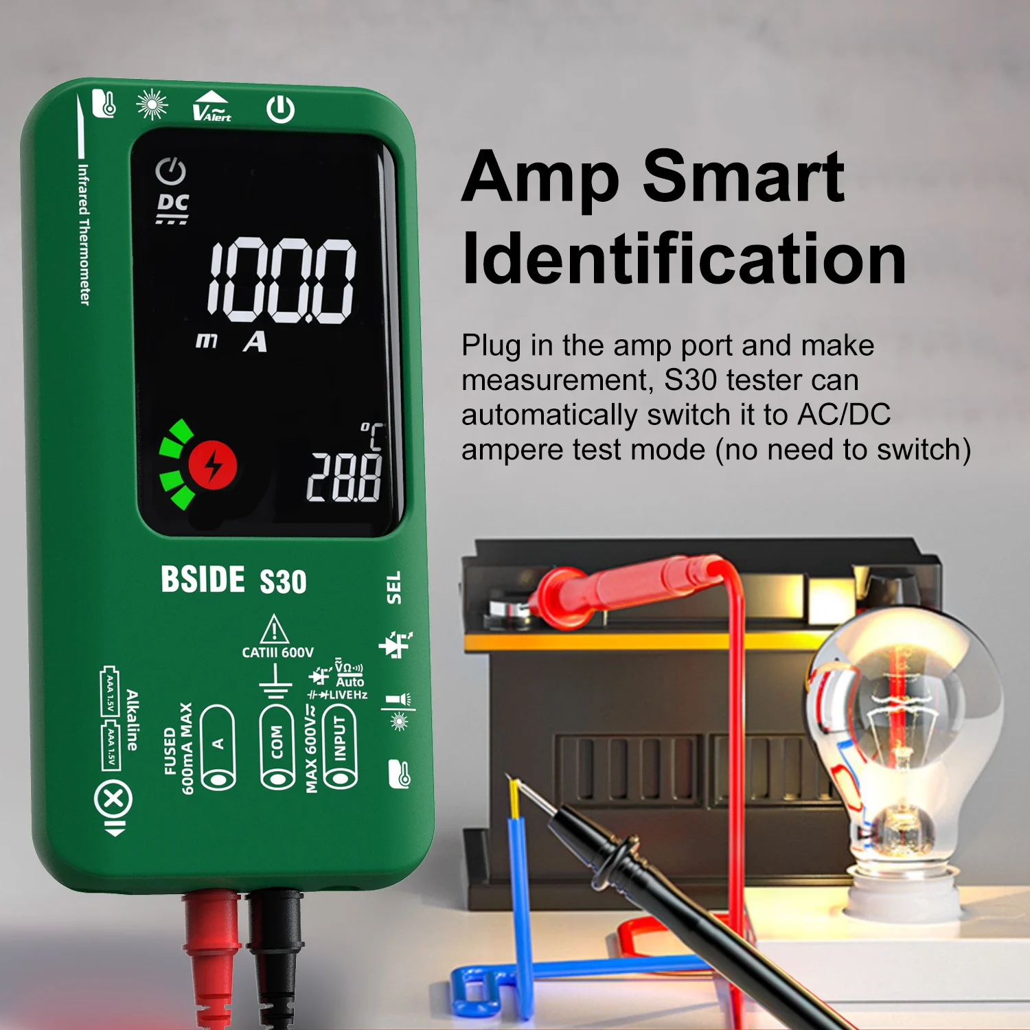Digital Multimeter BSIDE S30 Smart 15V Diode Infrared Thermometer AC DC Voltage Current Recharge Professional