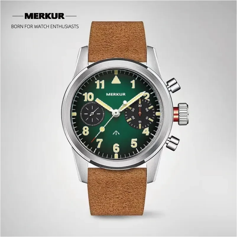 Mechanical Watch MERKUR ST1901 Watch Vintage Chronograph Watch for Men  Pilot Relojes Para Hombre Sapphire Relogio Panda AliExpress 1511