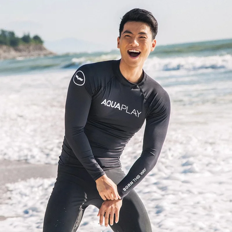 AquaPlay Men&lsquo;s Rash Guard Surfing Diving Suits Swimwear Long Sleeve Suit Swimming Surf Clothing Beach Outdoor Sport Fitness