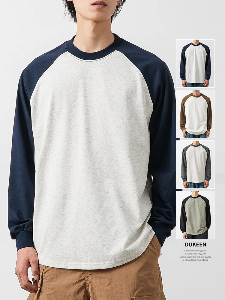 

Dukeen 260G Heavyweight Raglan-Sleeve T Shirts for Men Autumn Crew-Round Long Sleeve Undershirts Oversize Couple's Clothing