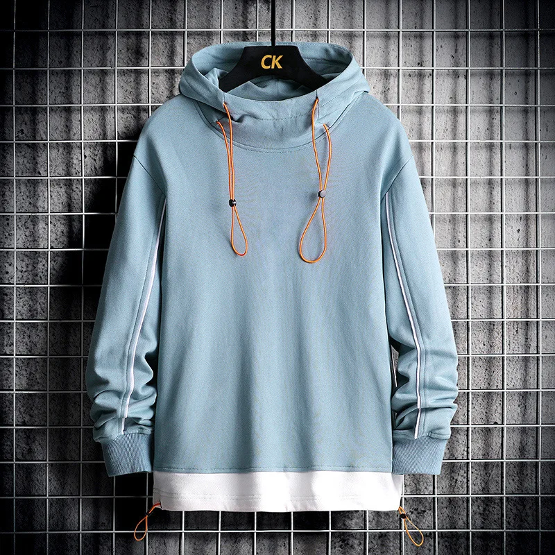 Mens Fashion Colorblock Hoodie Spring Autumn Teenager Cotton Half Turtleneck Long Sleeve Versatile Sweatshirt Streetwear Men