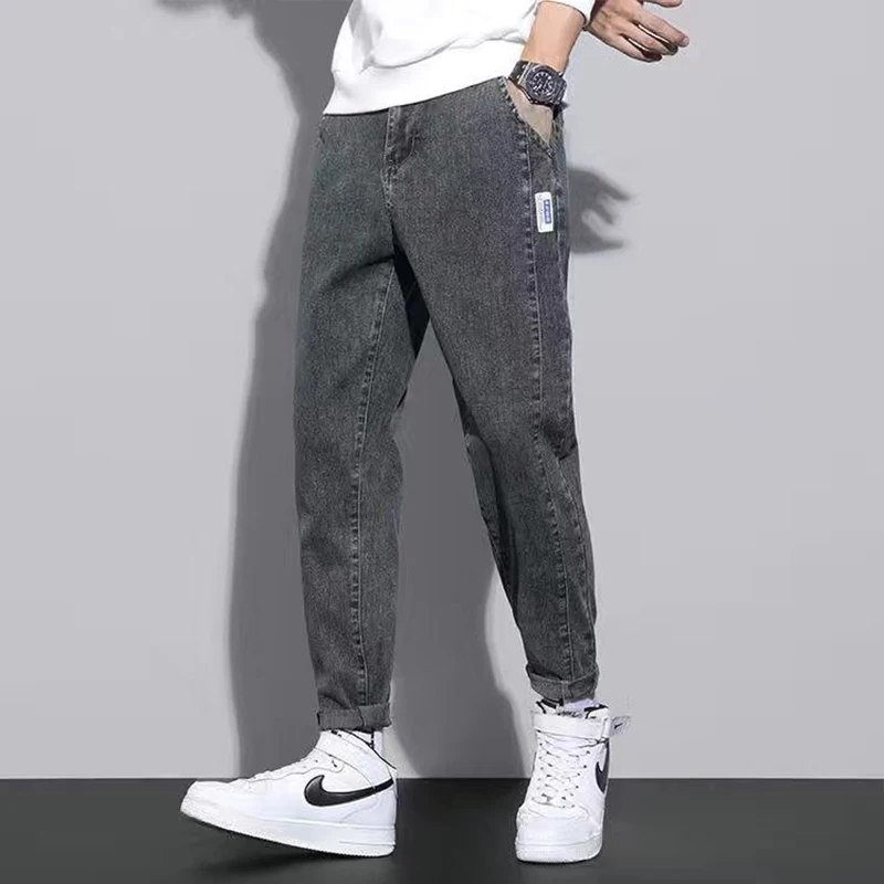 Spring Autumn Y2K Korean Vintage Harajuku Jeans Men Male Clothes Loose Casual Trousers Stretch Leggings Trend All Match Pants