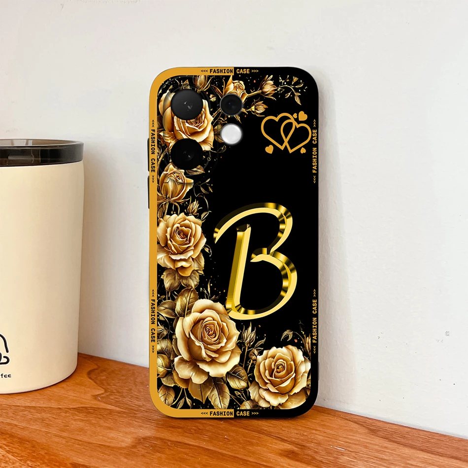 Fashionable Rose Letters Soft Liquid Silicone Phone Case with Camera Coverage and Anti-Drop Protection
