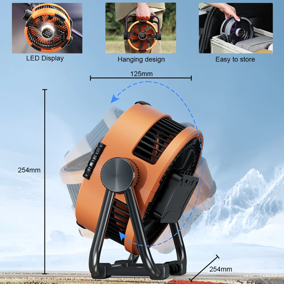 20000mAh Rechargeable Portable Outdoor Camping Fan Air Circulators Wireless Tent Ceiling Fans With Hook And Light_voghion.com