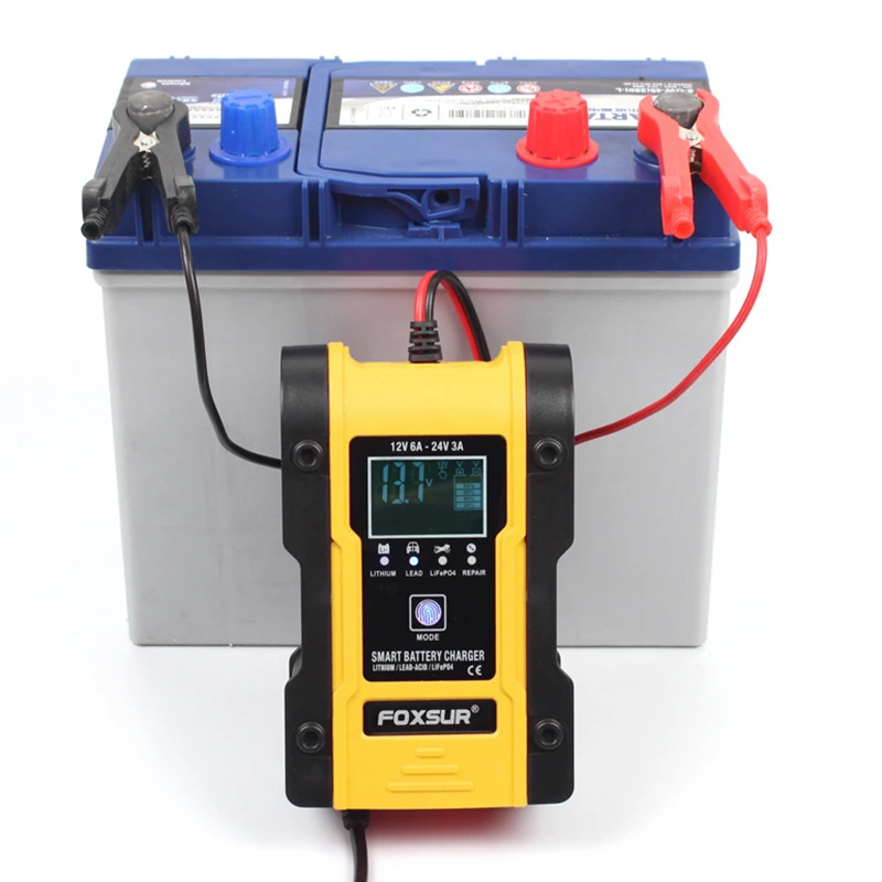 FOXSUR 차량용 리튬 배터리 충전기, 오토바이 스마트 배터리 충전기, 12V, 24V, 6A, 12.6V