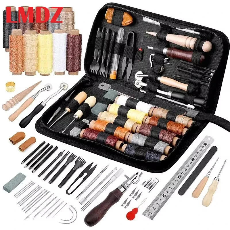 LMDZ Leather Craft Working Tools Repair Set with Waxed Thread Groover Awl for Beginners Professionals