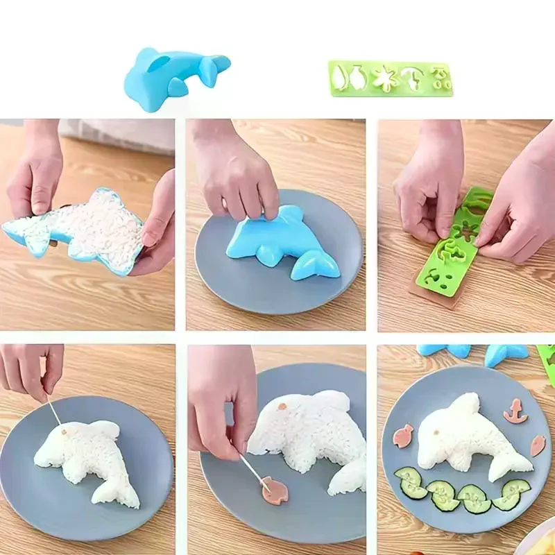4개/세트 토끼와 돌고래 모양 쌀 야채 롤 몰드, 주방 DIY 도시락 쌀 야채 롤 스시 몰드