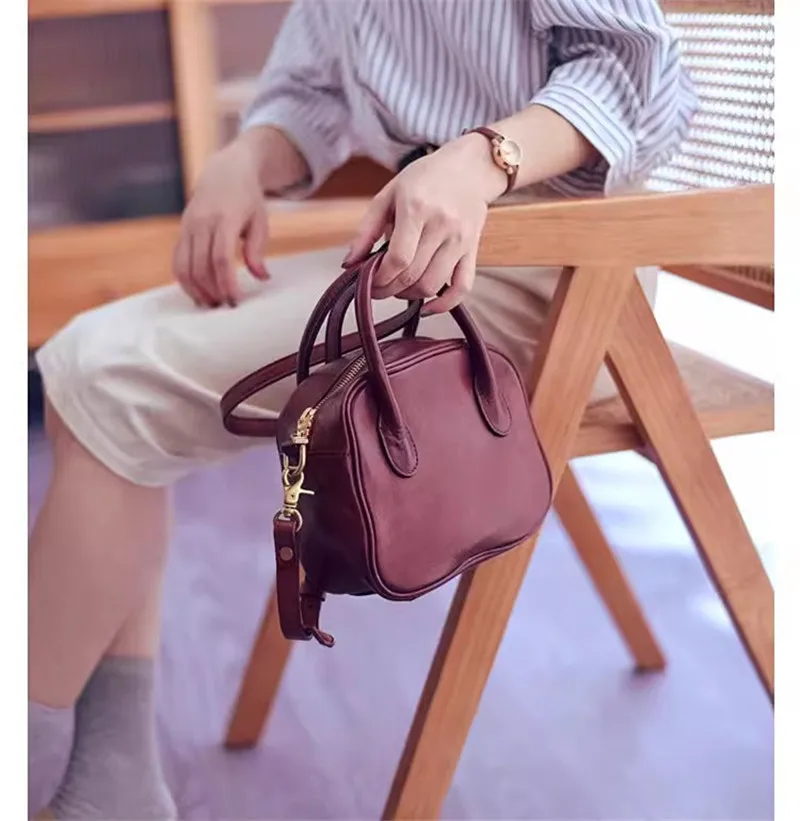 PNDME Sommer Outdoor Wochenende täglich leicht einfach echtes Leder Damen süße kleine Handtasche echtes Rindsleder Schulter Umhängetasche – Detail 17
