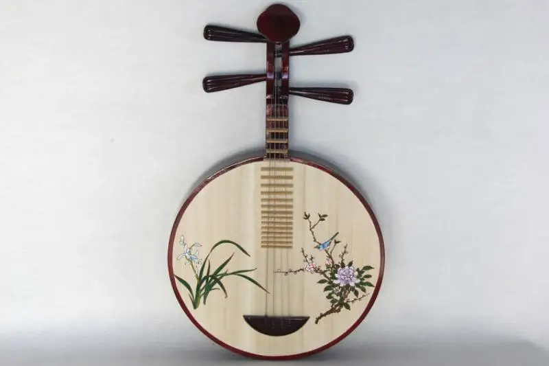 Yueqin Four-Stringed Plucked Instrument with A Full-Moon-Shaped Sound Box Hardwood Panel Beijing Opera Stage Performance Yueqin