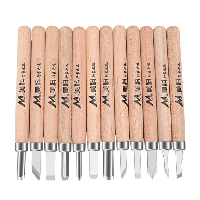 12pcs Wooden Handle Carving Knife Wooden Carving Tool Leather Handmade Pen Knife Multifunctional Art Knife Tool Set