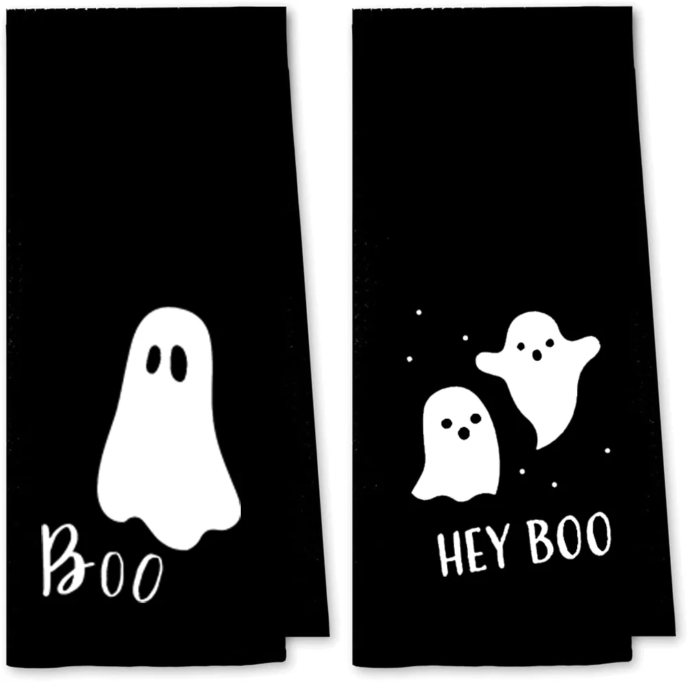 Black Ghost Boo Halloween Kitchen & Hand Towel 1