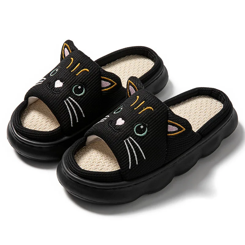 2025Cat Couple Women Slippers Fashion Breathable Indoor House Slippers Sweat-absorbing Linen Antiskid comfort Casual Slippers