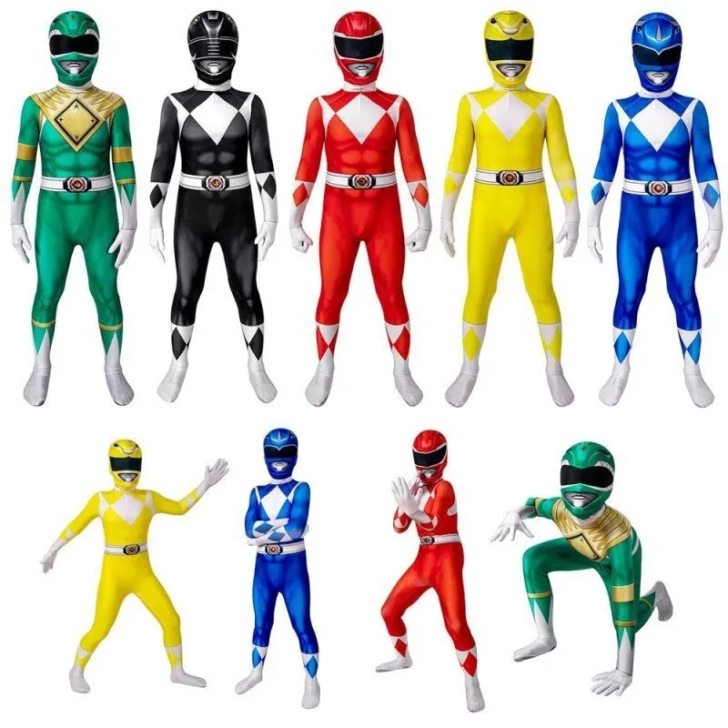 Fantasia Power Samurai Rangers Costume Cosplay Adulto Bambini Morpher Mighty Morphin Supereroe Maschera Tuta Zentai Suit Halloween