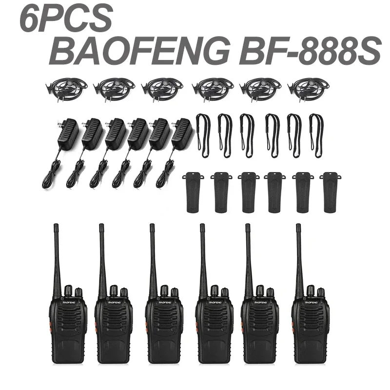 6pcs BAOFENG walkie talkie profesional 888S Two way radio long range Wireless set radio uhf communicator 400-470MHz 16CH radio