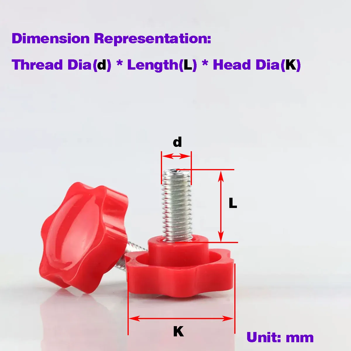 

Red Plum Blossom Hand Twist Handle / Plastic Adjusting Rubber Head Knob Screw M6M8M10