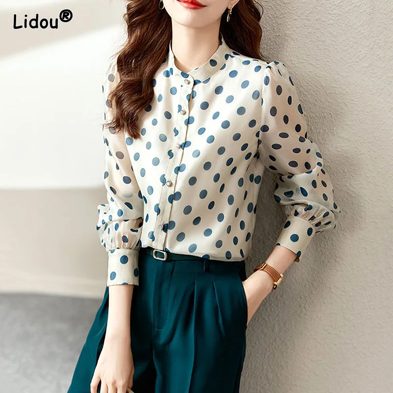 Straight Blouses Casual Printing Dot Pattern Button Office Lady Simple Fashionable Spring Summer Temperament Women's Clothing for xiaomi redmi note 10 4g redmi note 10s 4g poco m5s 4g quicksand pattern printing shockproof tpu protector cover tower