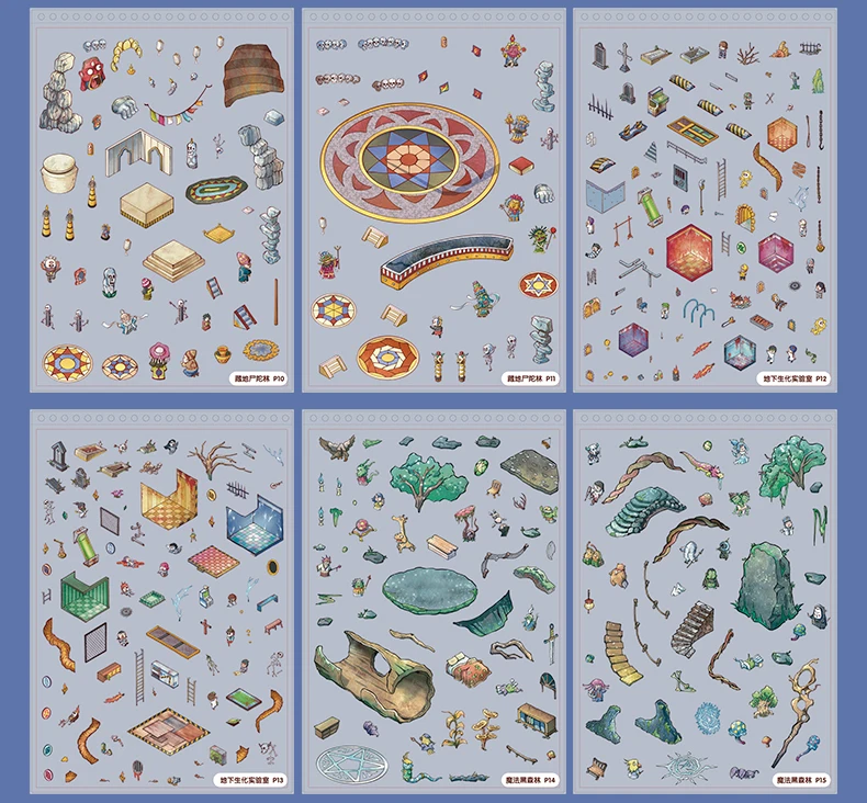 Plus Size 8in1 Kawaii 3D Cartoon Exotic Town Miniature Scene Stickers Book DIY Handmade Stacking Scrapbook Stickers