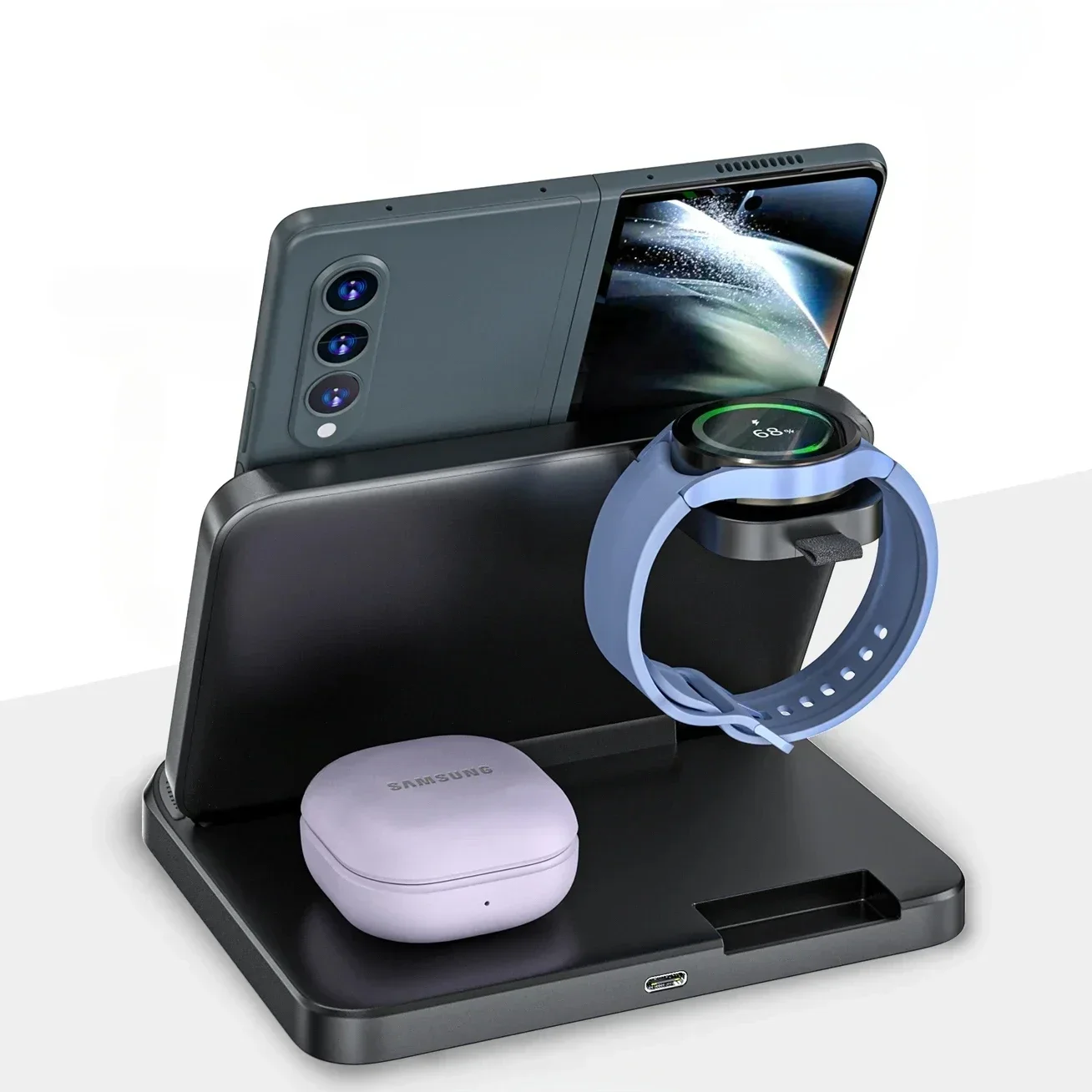 3 in 1 Wireless Charger Stand for Samsung Galaxy Z Fold 5 4 3 S23 Ultra Fast Charging Dock Station for Galaxy Watch 6 Buds2