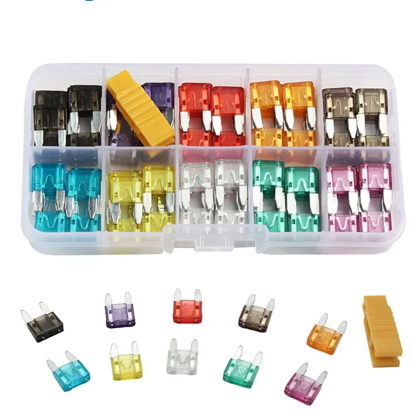 Profile Small Size Blade Car Fuse Assortment Set 120Pcs car fuses kit circuit adapters and fuse set For Auto Car Truck 2/3/5/7.5/10/15/20/25/30/35A Fuse with Plastic Box