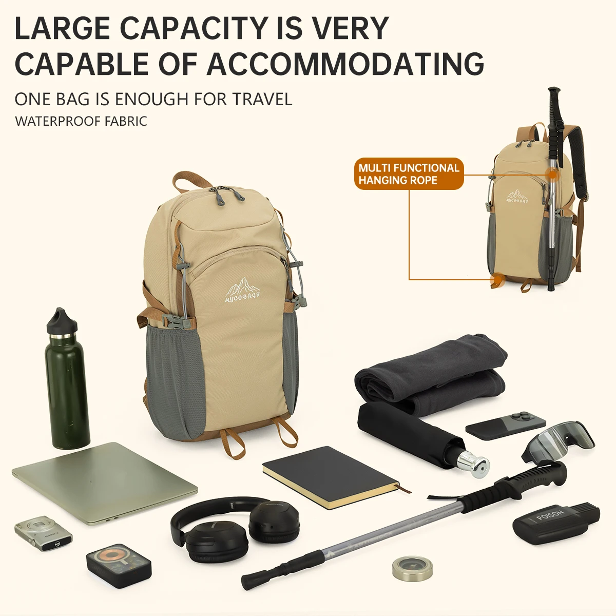 Mountaineering Bag Outdoor Large-Capacity Water-Repellent Backpack Quick-Drying Short-Distance Travel Hiking Backpack Sports Tra