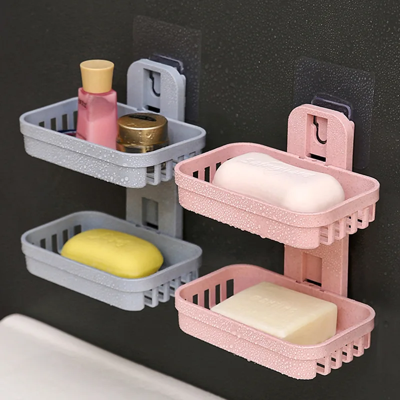 

Bathroom Soap Storage Rack Basket Rack Kitchen Sponge Storage Shelf Wall Soap Dish Holder Plastic Self-adhesive Soap Box