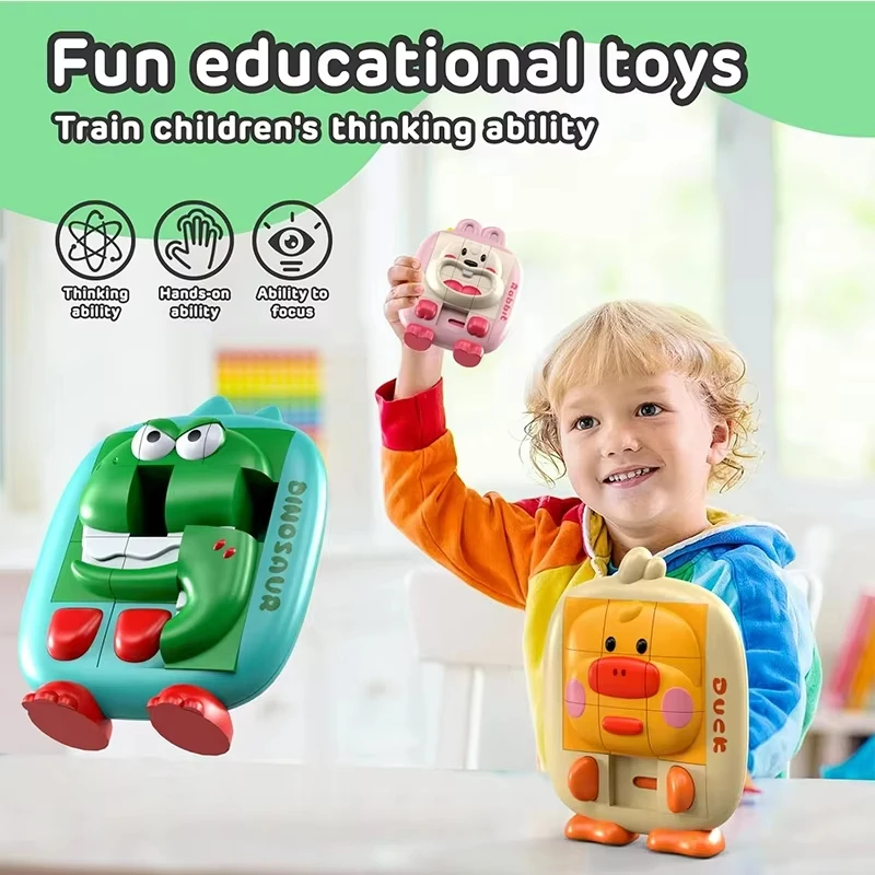 Kids Cartoon Dinosaur Slide Puzzle Game Huarong Road Puzzle Board Educational Smart Logic Board Game for Children Travel Toy