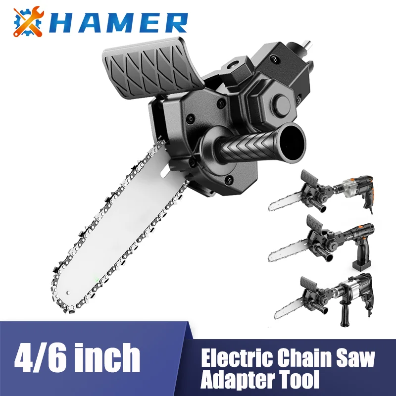 

4/6 Inch Electric Drill Modified To Electric Chain Saw Adapter Tool Conversion Head Kits Woodworking Cutting Accessory Set