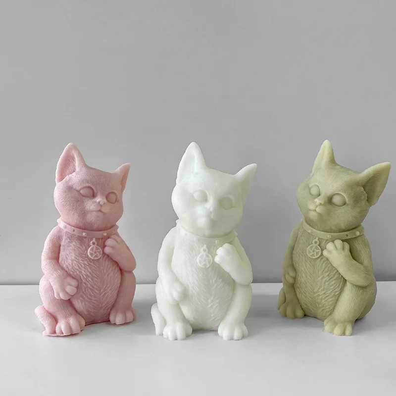 

3D Cat Animal Creative Candle Silicone Mold Kitten Shape Handmade Aromatherapy Plaster Epoxy Resin Ornament Mould Home Decor