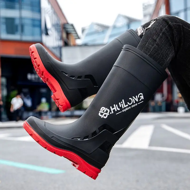 New High-top Men's Water Boots Plus Velvet Warm Rain Boots Fishing Outdoor Waterproof Rain Boots Gardening Long-tube Water Shoes