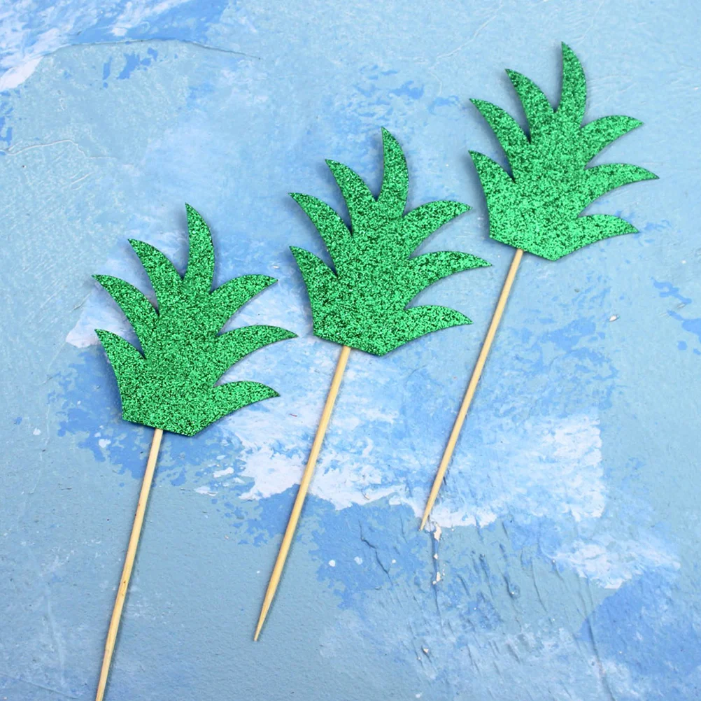 

30pcs Green Pineapple Leaf Cake Toppers Picks Cupcake Insert Decor Party Supplies for Birthday Festival