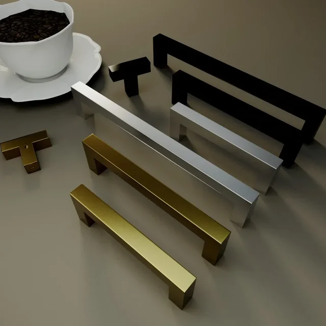 สแควร์เฟอร์นิเจอร์ฮาร์ดแวร์สีดําตู้สแตนเลสสตีลลูกบิดประตูตู้ตู้เสื้อผ้าลิ้นชักดึง 4