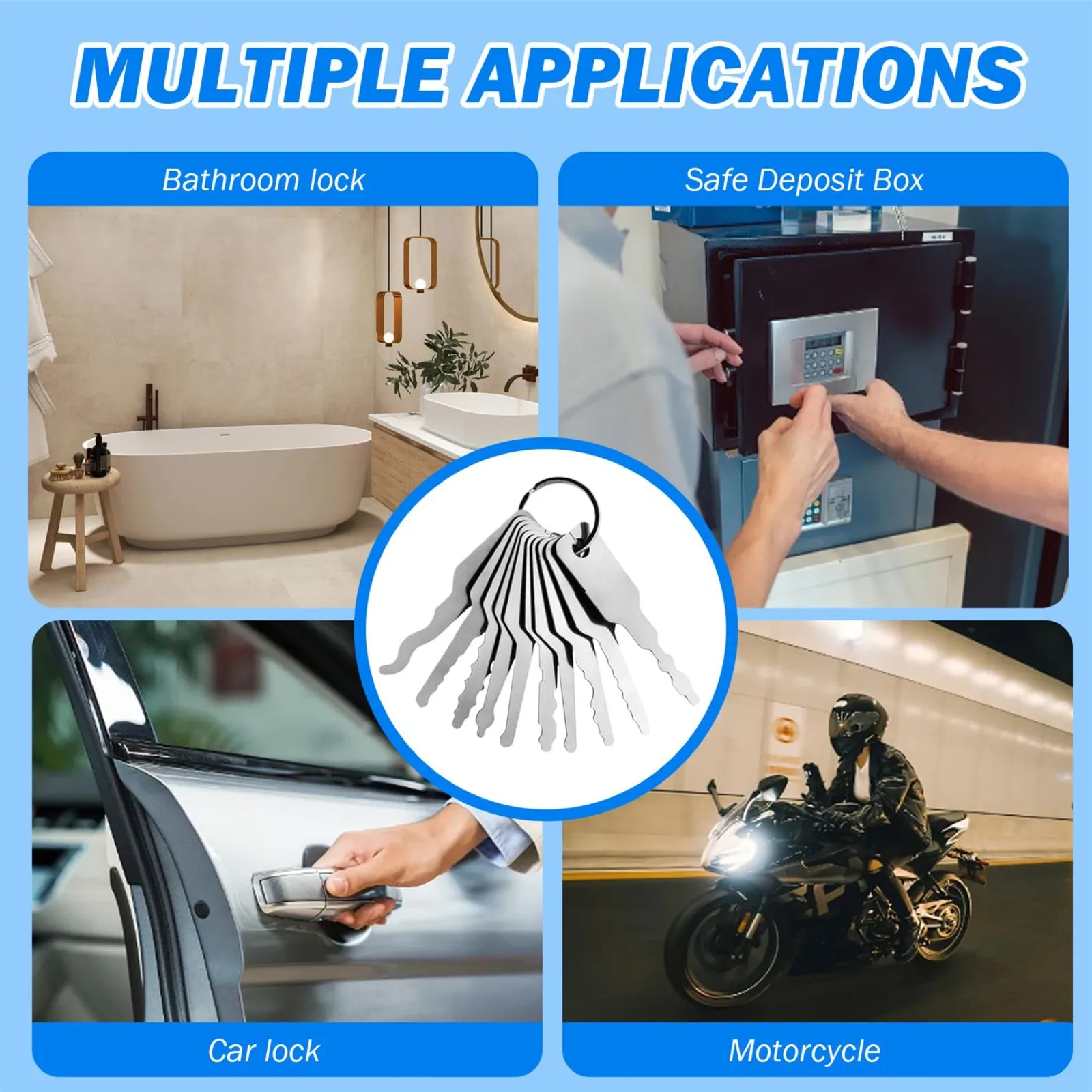 10pcs Stainless Steel Keys,Master Keys Replacement Skeleton Lock Pick Set,Multiple Shapes Emergency Tool For Bathroom Locks Car