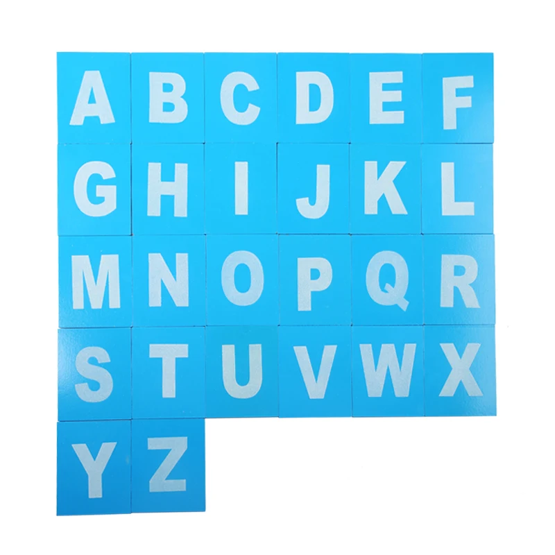 Baby Toy Wooden Montessori Lower and Capital Case Sandpaper Letters Blue Color Wood Double Print for Early Childhood Preschool 4