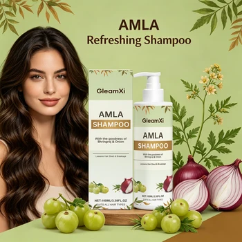 Shampoo Amla Rinforzante e Nutriente, Controlla l'Eccesso di Olio, Aggiunge Lucentezza, Riduce la Caduta e la Rottura dei Capelli, Shampoo con Cipolla e Bhringraj