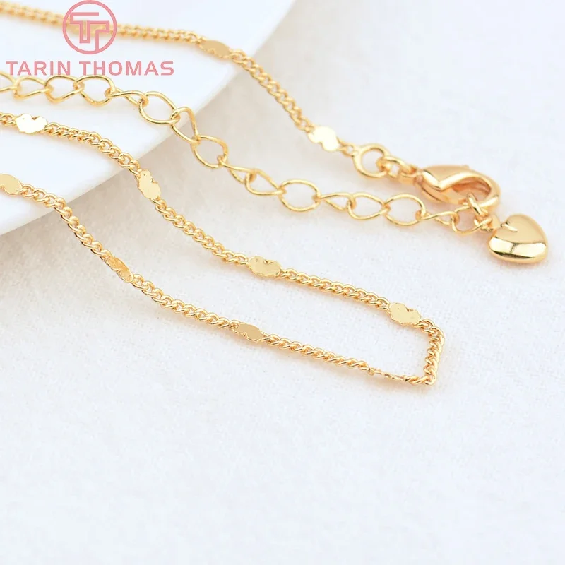 

(4409) 2PCS Length 40CM 24K Gold Color Brass Finished Heart Necklace Chain High Quality DIY Jewelry Making Findings Accessories