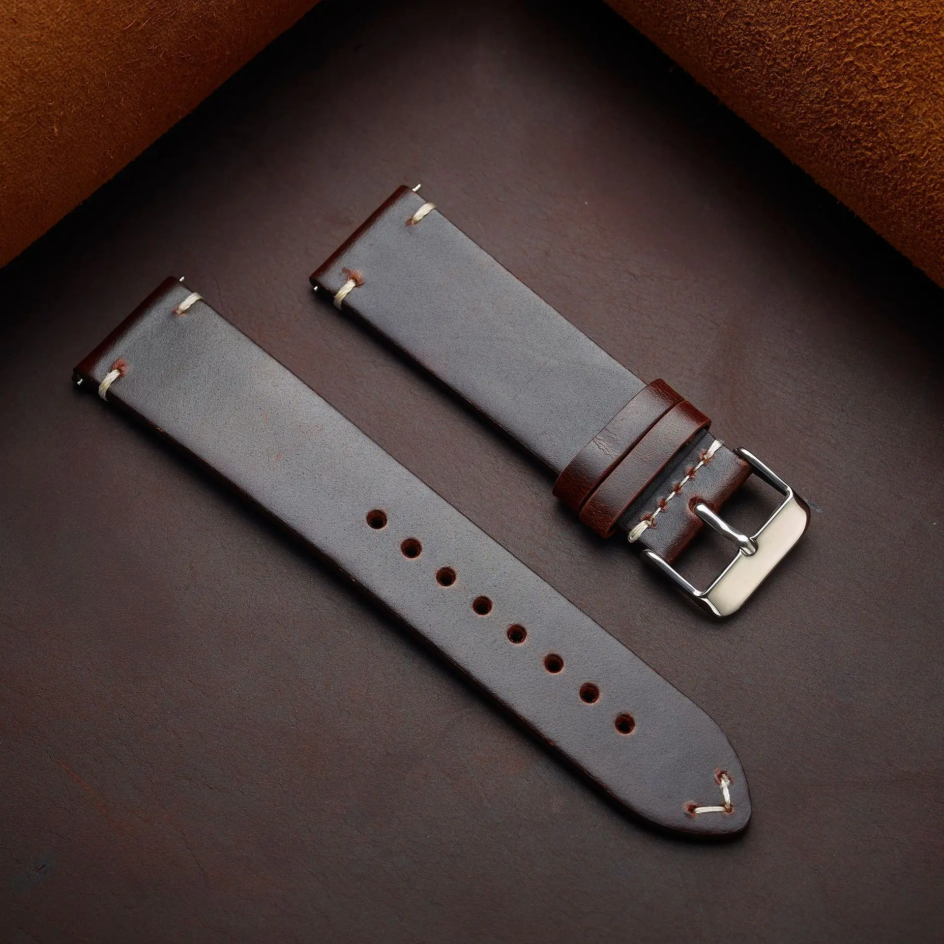 Handmade Retro Oil Wax Leather Calfskin Watch Strap - Quick Release Women's Band Accessories