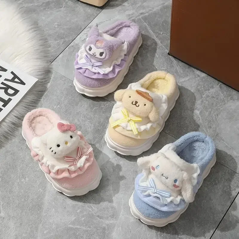 

Sanrio Cartoon Hello Kitty Slippers My Melody Kuromi Cinnamoroll Cotton Shoes Women Winter Warm Thickened Cotton Kawaii Shoes