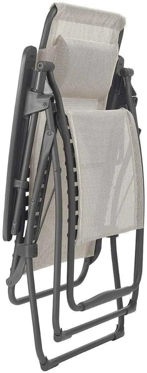 Futura XL Zero Gravity Patio Recliner (Seigle Grey Batyline Canvas) Extra Large Outdoor Folding Lounge Chair