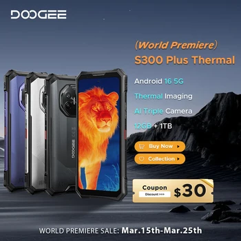 World Premiere DOOGEE S300 Plus Thermal Rugged Phone 5G Thermal Imaging 12GB 1TB 6.78'' Screen Android 16 Cell Phone Support POC