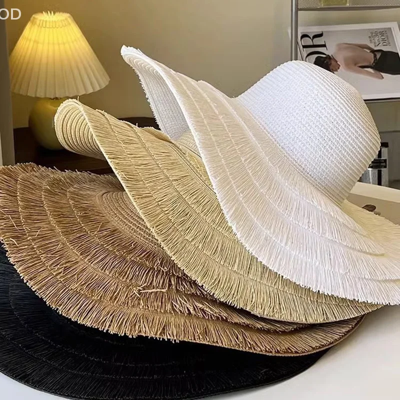 Durable Summer Beach Sunshade Straw Hat Women's Beach Vacation Sunscreen Hat Big Brim Straw Knitted