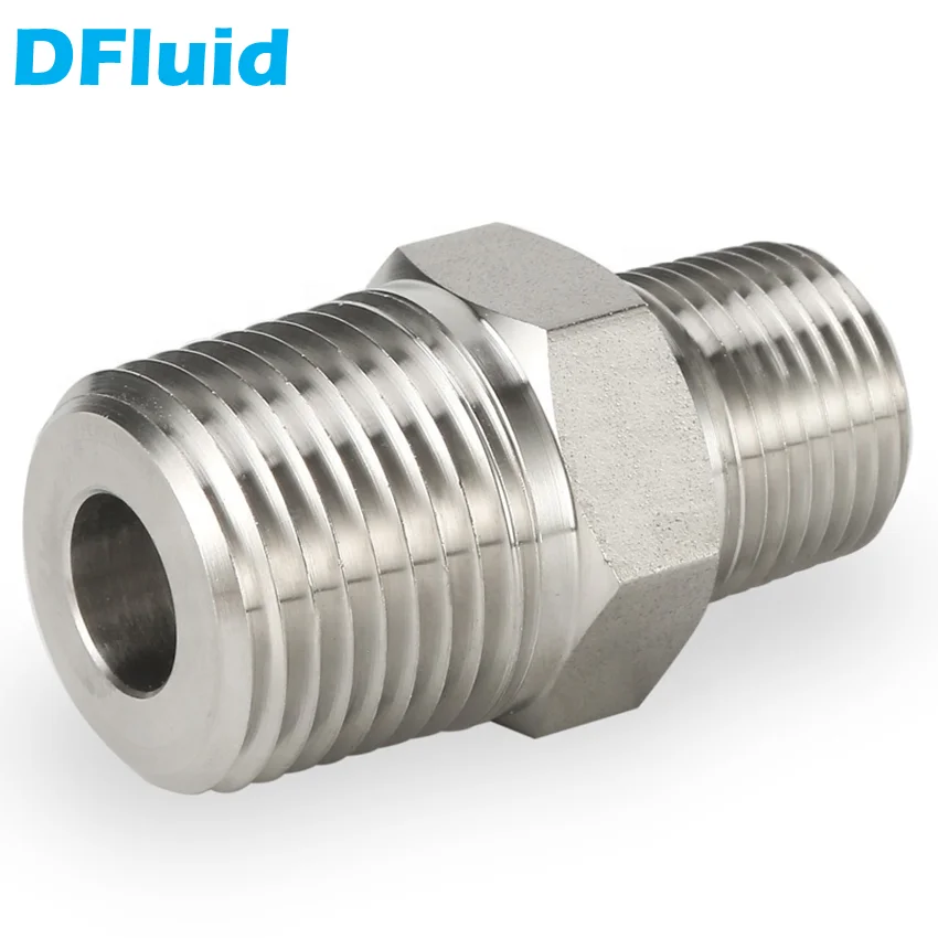 SS316 Male NPT BSP BSPT R Thread Hex Nipple 1/8" 1/4" 3/8" 1/2" 3/4" 1" Pipe Fitting Connector 3000psig 20MPa Stainless Steel Pipe Fitting Hose Pipe Fitting