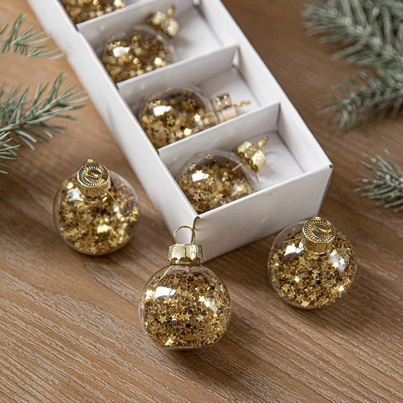 thumbnail image 1 of Juego de 6 bolas navideñas transparentes con lentejuelas de estrella, bolas de cristal para colgar en el árbol de Navidad, decoración para fiestas en el hogar y Año Nuevo, 1 of 5