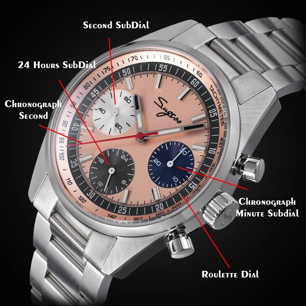 Sugess Mens Watch 38mm Chronograph Mechanical Wristwatches Tianjin Gooseneck Movement Sapphire Crystal Roulette Dial S465 new S4312c7a9ffa74aefa250b814dcc5e2bfJ