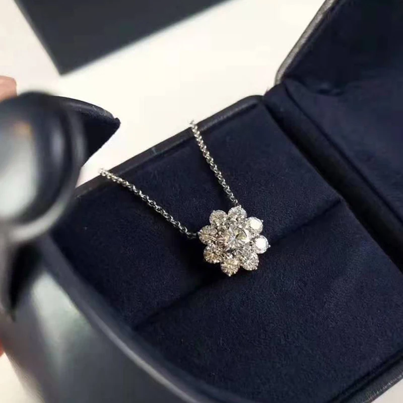 Anziw Sunflower Pendant Necklace for Women Girl 925 Sterling Silver 0.6ct Shiny Round Cut Created Gemstone Jewelry Birthday Gift 3
