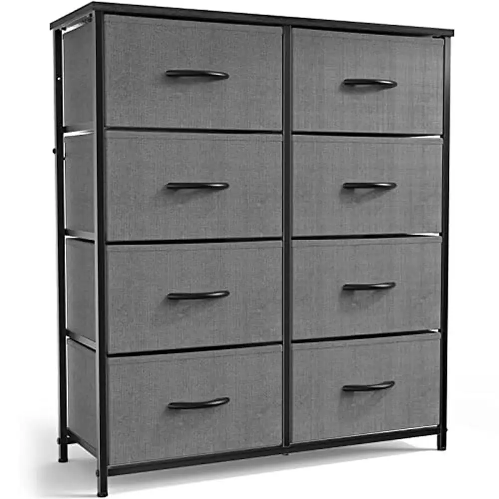 

Wooden Top Storage Tower Dresser with 8 Drawers Fabric Bins Bedroom Closet Organizer and TV Cabinet Easy to Install and Portable